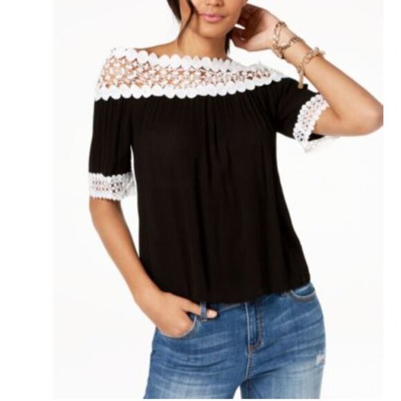 Inc International Concepts Women Black White Off-Shoulder Blouse Top Size XXL - Picture 1 of 7